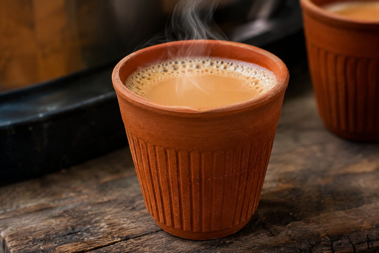 Steaming kulhad of Parliament Chai